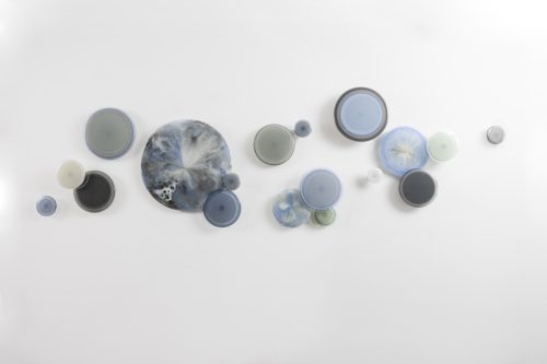 Coastal by Louann Wukitsch - blue white and gray glass circles in various sizes