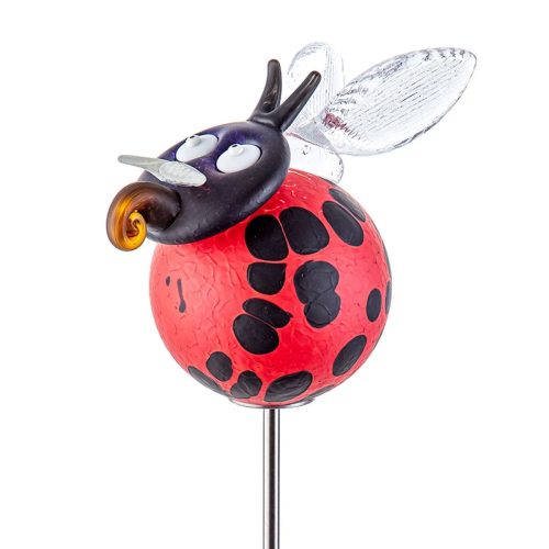 Borowski Mario Stick sculpture 24-31-81 at Art Leader Gallery. Glass ladybug sculpture on a metal stick. Outdoor or indoor use.