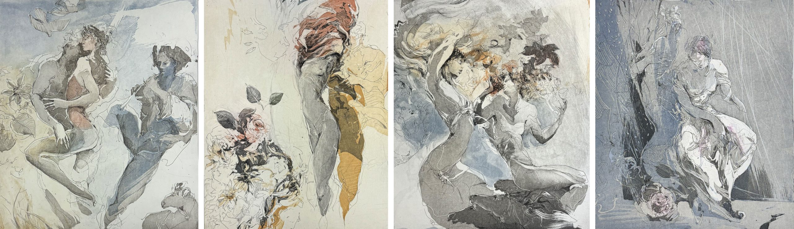 Jurgen Gorg Vivaldi Seasons etchings: Spring, Summer, Autumn, Winter