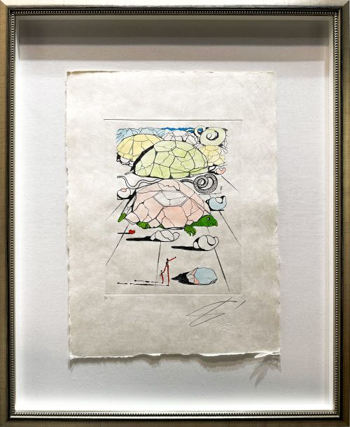 Poems by Mao Tse Toung: Turtle Mountains by Salvador Dali. Framed Etching of abstract turtles.