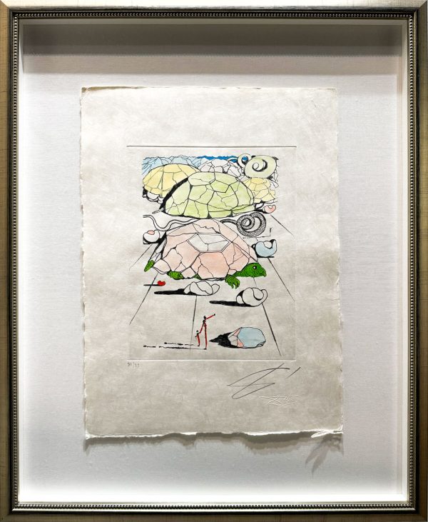 Poems by Mao Tse Toung: Turtle Mountains by Salvador Dali. Framed Etching of abstract turtles.