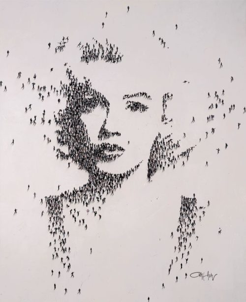 Enduring Beauty by Craig Alan Marilyn Monroe Contemporary Pop Art Enduring Beauty by Craig Alan is a portrait of Marilyn Monroe made up of Populus people. Monroe was a popular figure used in many Pop Art paintings of the 1960's. Craig Alan continues the Pop Art legacy with this limited edition, fine art print on canvas. As the Hollywood starlet would say, "Give a girl the right pair of shoes and she'll conquer the world." - Marilyn Monroe.