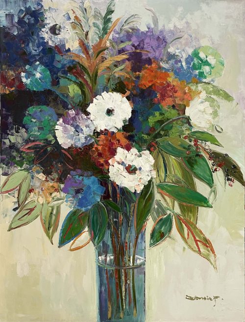 Summer Bouquet by Jamie P. at Art Leaders Gallery. Colorful bouquet of summer flowers on canvas.