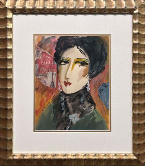 High Society I (Mona Lisa) by George Hamilton (1934-2019) “I prefer to show the whimsical side of life, with imaginative use of color and design. The bulk of my work consists of elegant, whimsy ladies, cats, and still life paintings.” High Society I features a woman in a mink collar, reminiscent of Mona Lisa. 